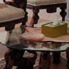 مبل و میز ناهار خوری چوب با طرح شیر هخامنشی به روی دسته و پایه ها