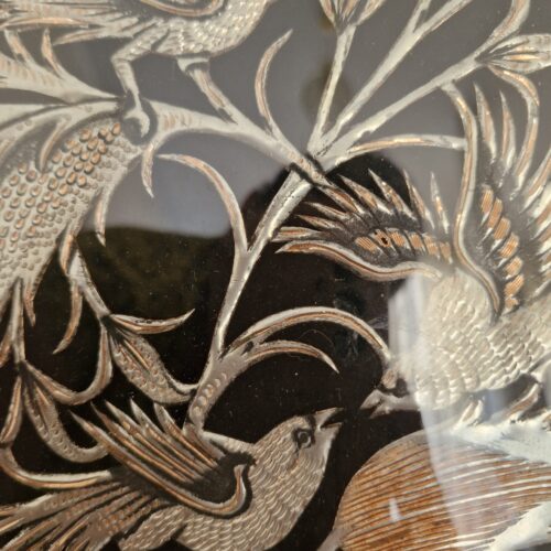 تابلوی منبت کاری با مس و قاب چوب تماما کار دست