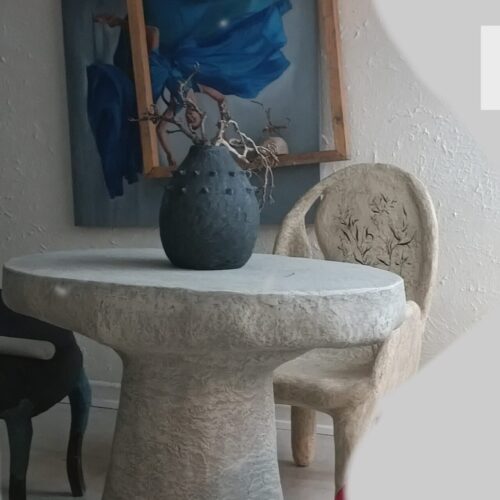 نشیمنگاه  ، میز طرح سنگ ،پاپیه  ماشه چوب راش و آهن