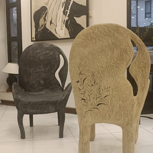 نشیمنگاه  ، میز طرح سنگ ،پاپیه  ماشه چوب راش و آهن