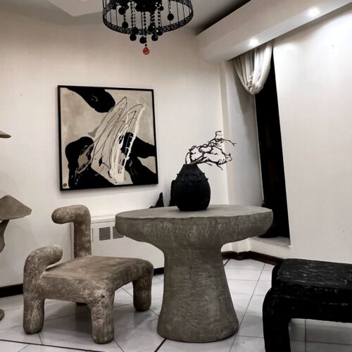 نشیمنگاه  ، میز طرح سنگ ،پاپیه  ماشه چوب راش و آهن