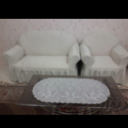 مبل هفت نفره با دو عدد میز شیشه ی با کاور مبل هفت نفره