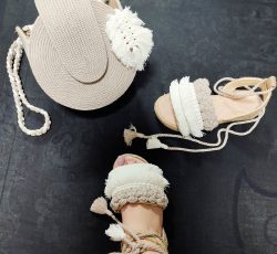 ست صندل مکرومه و کیف نو