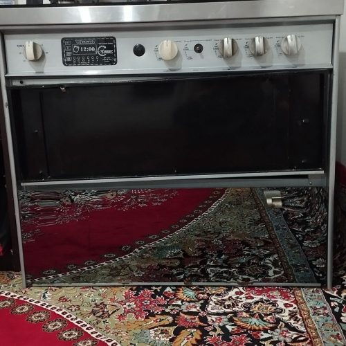 اجاق گاز استیل صحفه ای شیشه ای طرح فر رنگ توسی