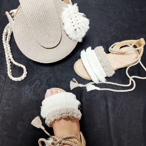 ست صندل مکرومه و کیف نو