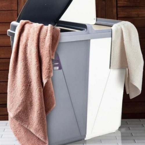 مارک  vielot سبد لباسشویی دو محفظه  خاکستری سفید 90 لیتری