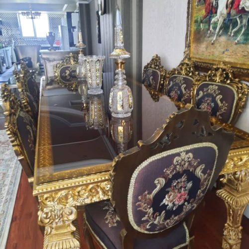 سرویس مبل کاملا چوب گردو مدل مصری شیک سرویس کامل غذا خوری و با آینه کنسول نو شیک غذاخوری 8نفره