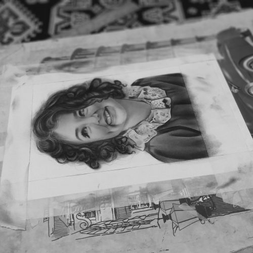 تابلو نقاشی هنری 17×13 تکنیک سیاه قلم