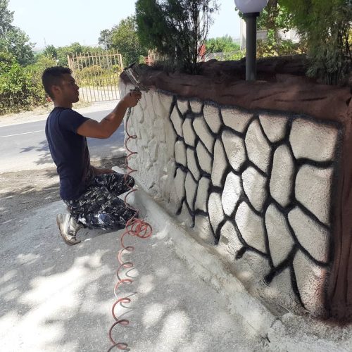 ترح سنگ با کنده درخت فرش سنگ با سیمان در خدمتم کرمان