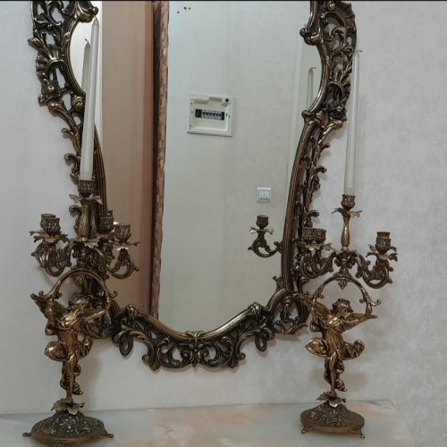 آیینه و کنسول و شمعدان برنز با سنگ مرمر