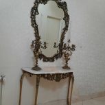 آیینه و کنسول و شمعدان برنز با سنگ مرمر