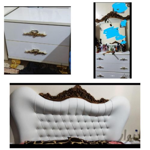 تخت دونفره میز آرایشی با اینه دوتا پاتختی