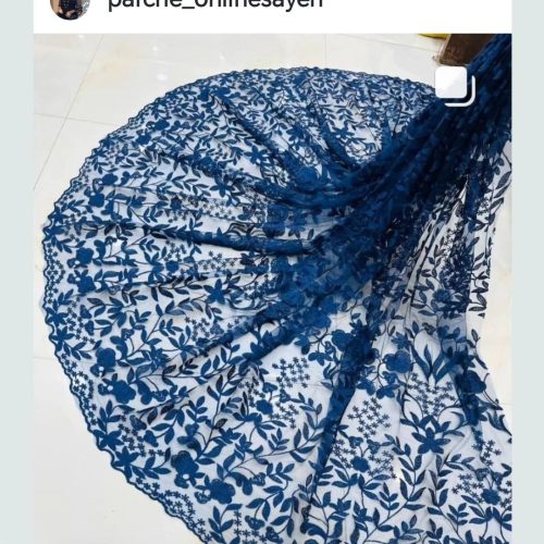 پارچه توری ابریشم سورمه ای