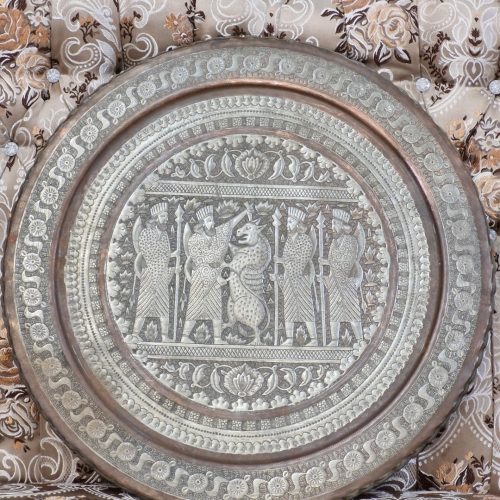 سینی مسی قدیمی قلم کاری پر از نقش و ظرافت