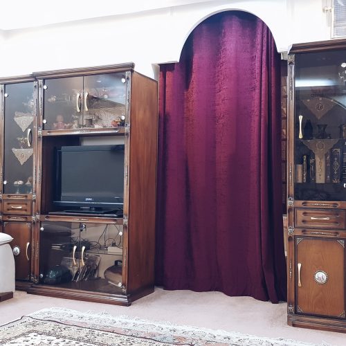 بوفه و ویترین چوبی 3 تکه با قابلیت گذاشتن تلویزیون