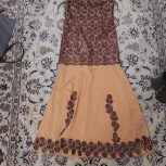 پیراهن مجلسی گیپور سایز 40 رنگ کرم قهوه ایی