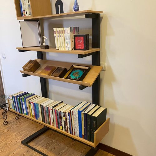 کتابخانه بهمراه قفسه نمایش MDF وفلز طرح مدرن