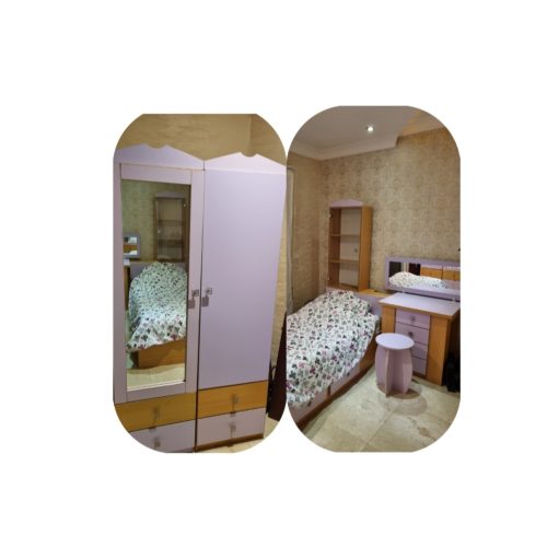 سرویس خواب یکنفره باتشک خوشخواب ودو کمد ومیز آرایش