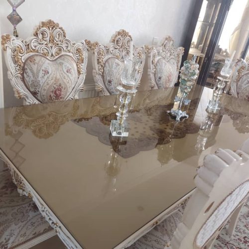 میز ناهار خوری 8 نفره طرح رزین با دوصندلی اضافه