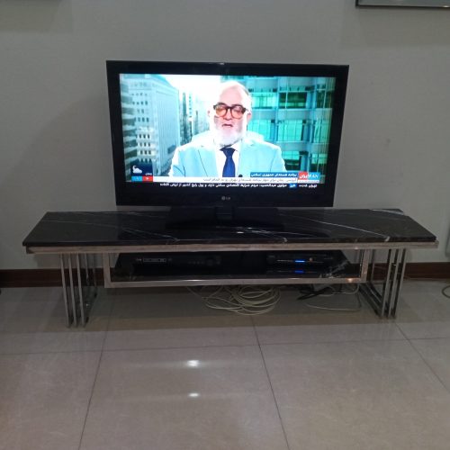 مبل 6 نفره استیل و سنگ به همراه میز وسط و میز ناهار خوری و میز تلویزیون