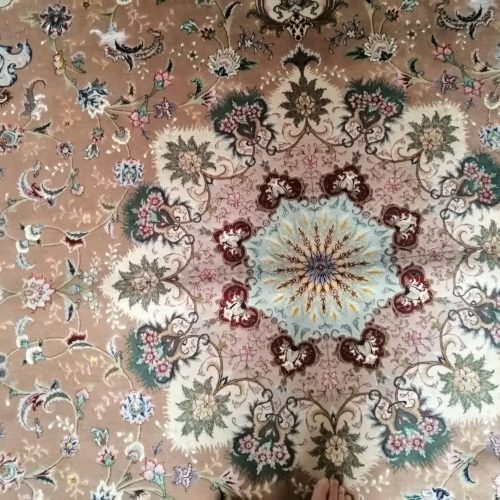 فرش جفت 9متری تبریز ریشه ابریشم 60رج