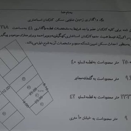 زمین 218متری واگذاری استانداری