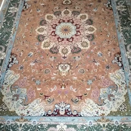 فرش جفت 9متری تبریز ریشه ابریشم 60رج