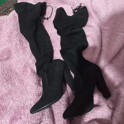 بوت جورابی مخمل پاشنه کلفت 10سانت سایز39