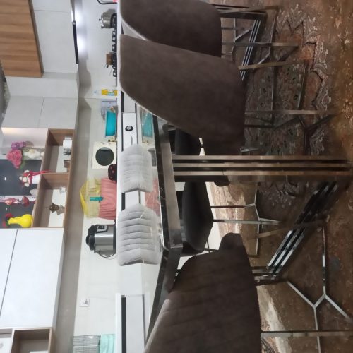 مبل 6 نفره استیل و سنگ به همراه میز وسط و میز ناهار خوری و میز تلویزیون