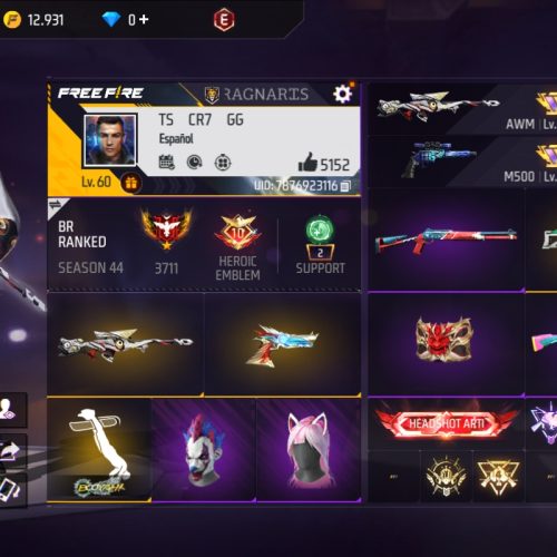 اکانت فری فایر لول 60 داشتن 111ست به قیمت 4500