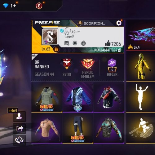 اکانت فری فایر لول 63