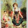 تابلو فرش دستباف ابریشم و مرینوس _ طرح دختر رقصیدن در باغ فرانسوی _ نو