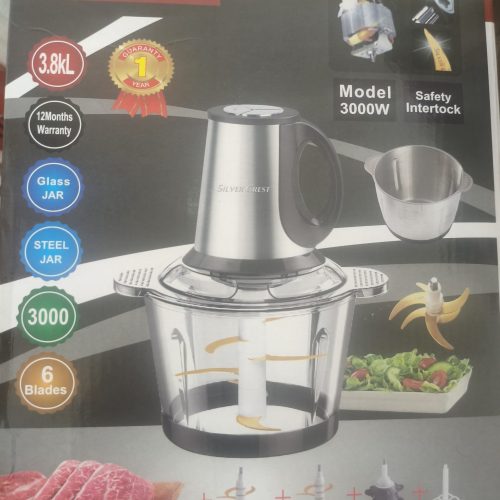 خرد کن silver crest 3000,wat نو دو عدد کاسه استیل و شیشه آسیب 6 پر وزن 3.800