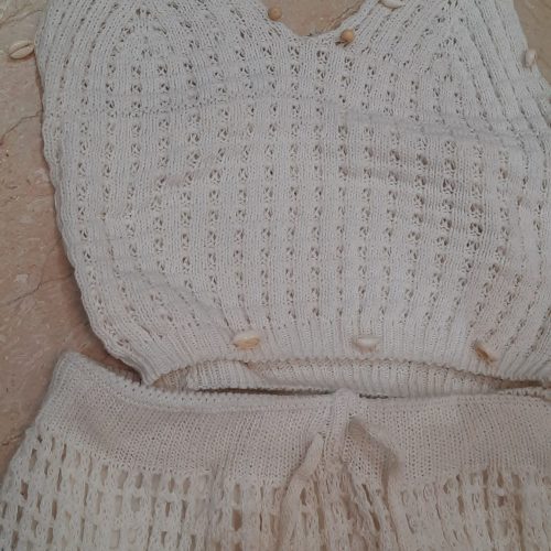 ست تاپ شلوار مکرومه ترک سایز36 38 40 کشی سفید