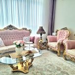 ست کامل مبلمان سلطنتی و میز ناهارخوری چوب گردو و روکش طلا