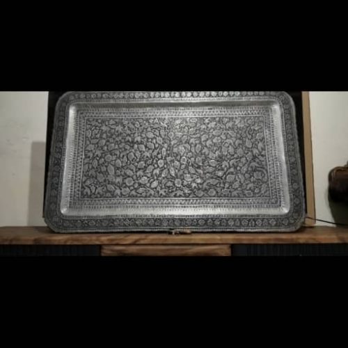 توافقی سینی قدیمی تمام مس قلم دست‌ساز