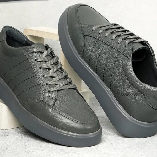 کفش چرم طبیعی ونس کف طبی چرم گاوی خاکستری