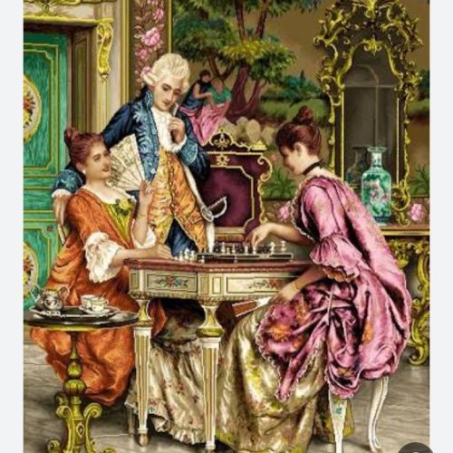 تابلو فرش طرح شطرنج باز نیمه کاره